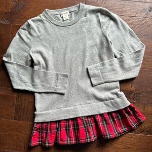 J. Crew Girls Tartan Plaid Sweater Gray Red Size 8/9 CrewCuts Christmas